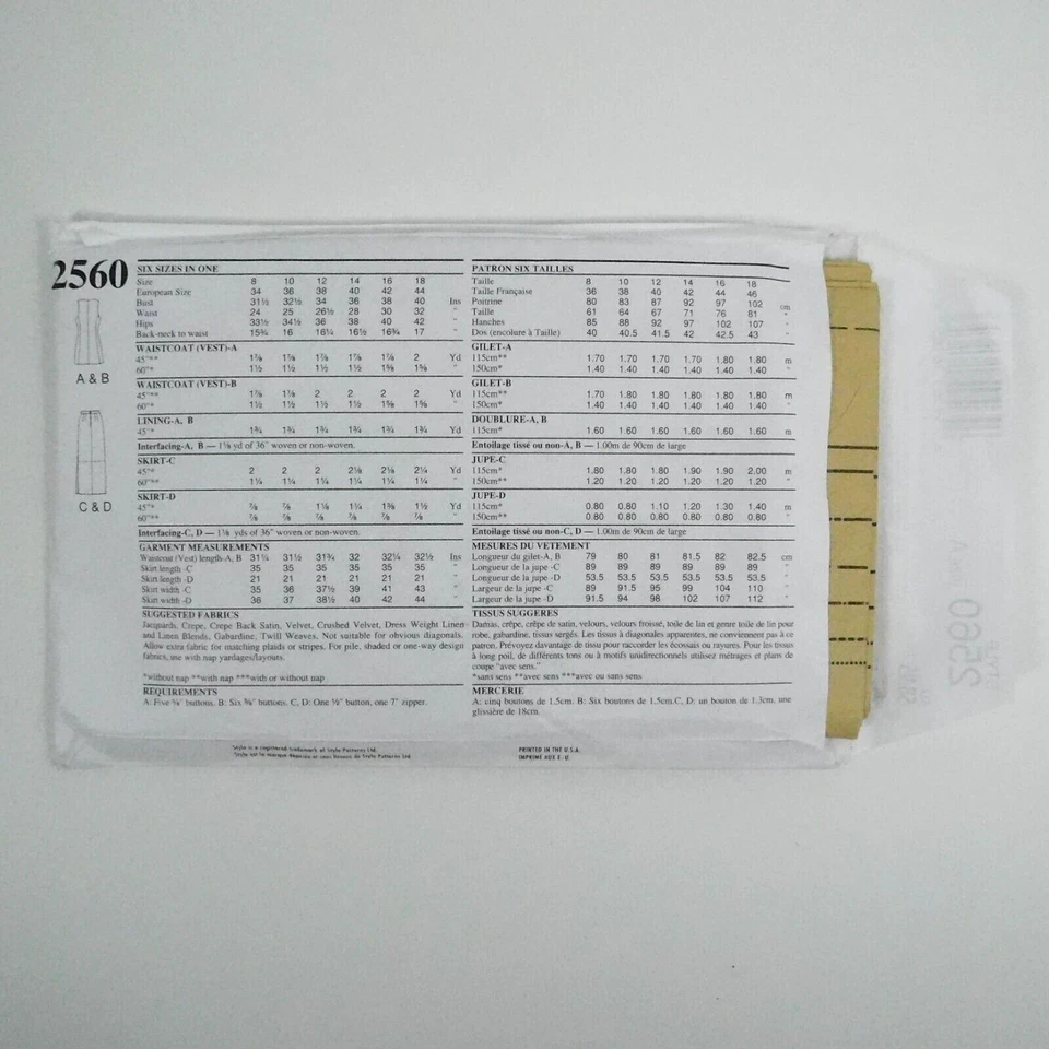 Style 2560 Misses Waistcoat Skirt Size 8-18 Uncut Side Slit NO INSTRUCTIONS - Image 3 of 4