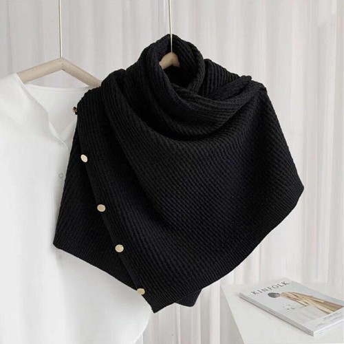 Women's Retro Turtleneck Button Sweater Poncho Knitwear Casual Shawl Top New - Picture 10 of 15