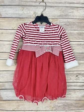 Toddler Girl Bonnie Jean Long Sleeve Stripe Knit Christmas Dress Faux Fur Cuffs 