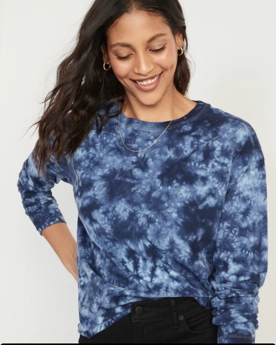 NWT: Old Navy Long Sleeve Loose Vintage Tie-Dye T-Shirt, Blue