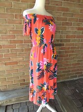 Old Navy Womens M Waist Defined Off the Shoulder Crinkle Gauze Midi Dress Floral