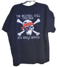 The Beatings Will Continue Until Morale Improves T-Shirt Funny 2XL Skull Pirate