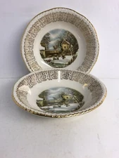 Homer Laughlin Currier & Ives The Farmers Home Winter Fruit Berry Bowls X2