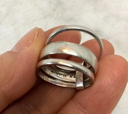 Vintage TAXCO Triple 925 Sterling Silver Stacked Band Ring Size 9