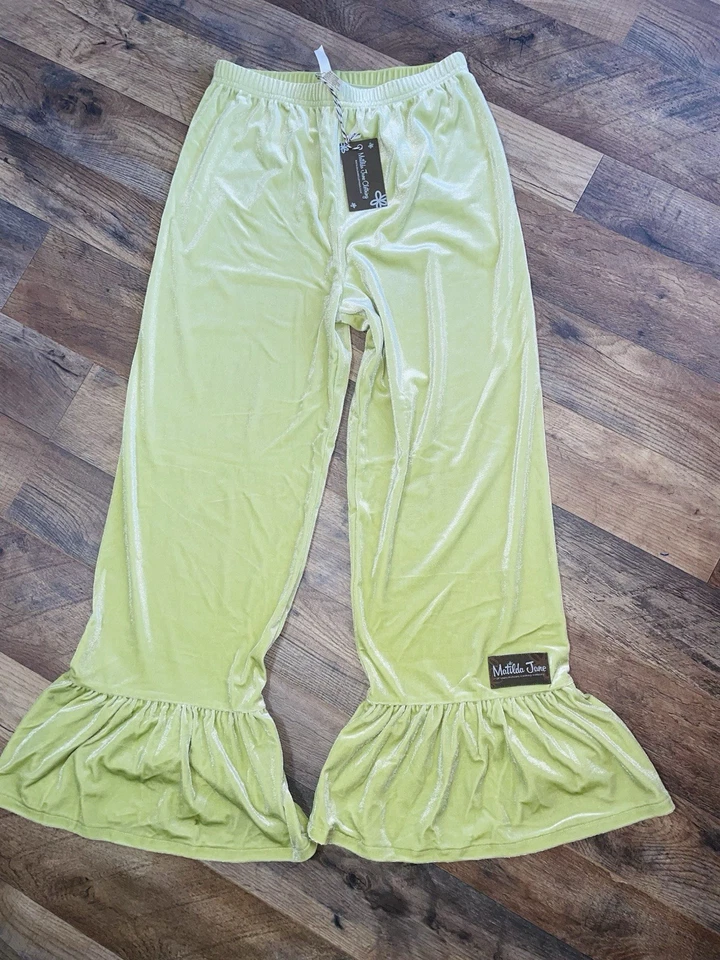 NUEVO Pantalones con Volantes de Terciopelo Verde Lima Verde Terciopelo Huerto Niña 12 Foto 2 de 3