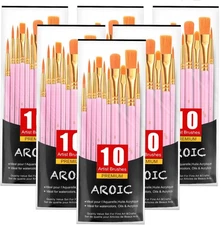 AROIC Acrylic Paint Brushes 6 Packs/60 pcs Nylon Hair Paint Brush Set for All...