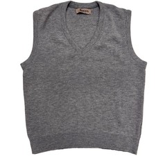 Vintage Jantzen Sweater Vest Mens L Gray V Neck Made In USA Grandpa Preppy Knit