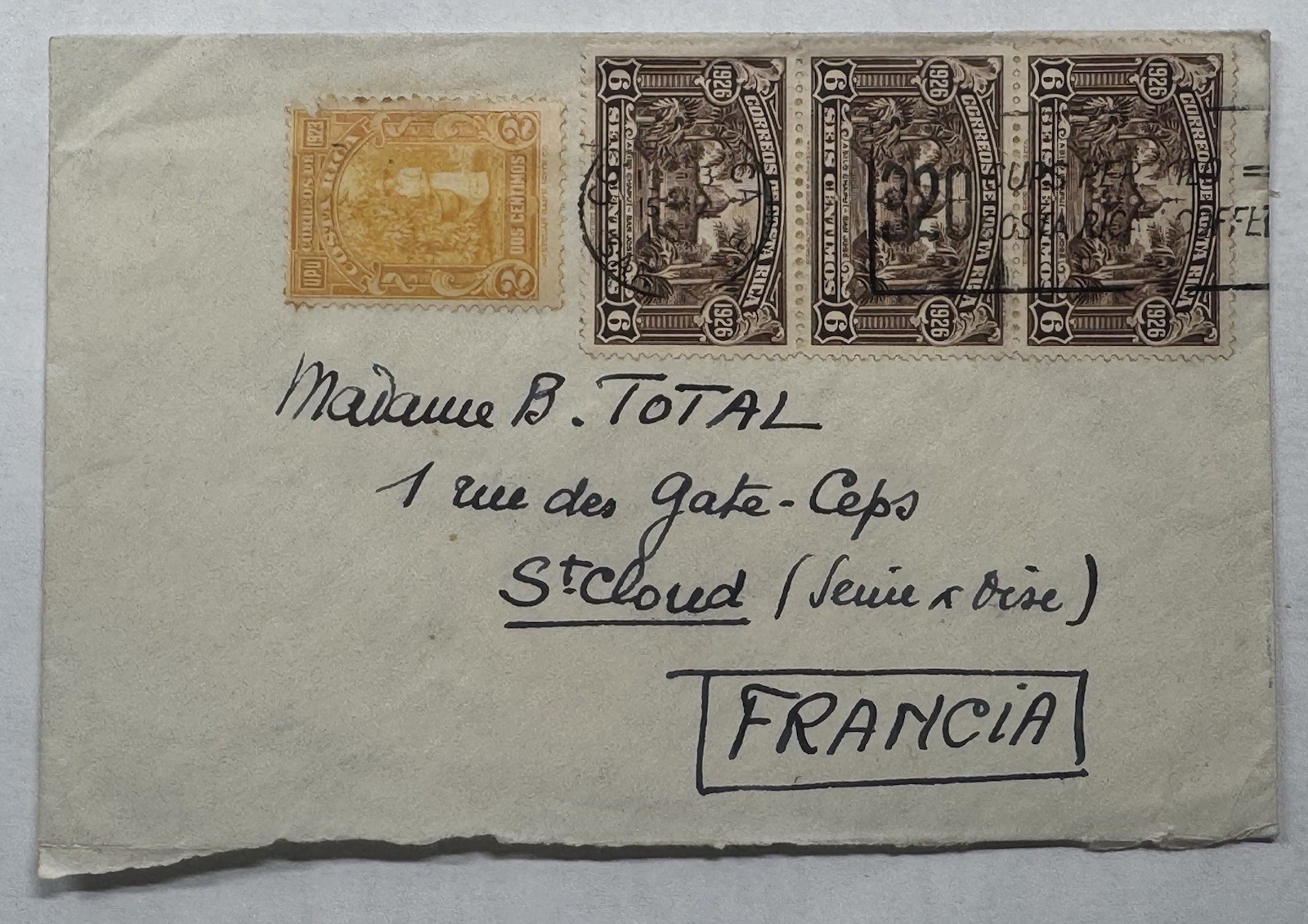 Costa Rica 1931 Scott #145 of ‘23 & #162 of ‘26 - Coffee Slogan Cover to France