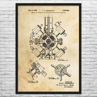 Nuclear Fusion Patent Wall Art: Physicist Gift, Plant Blueprint, Consultant Gift