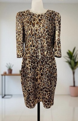 New NY&C Animal Print Shiny Sequin Back Cut Out Size Small Cocktail Party Dress