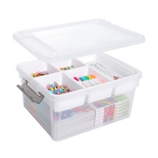 17 QT Plastic Storage Box with Removable Tray Craft Organizers and Storage Cl...