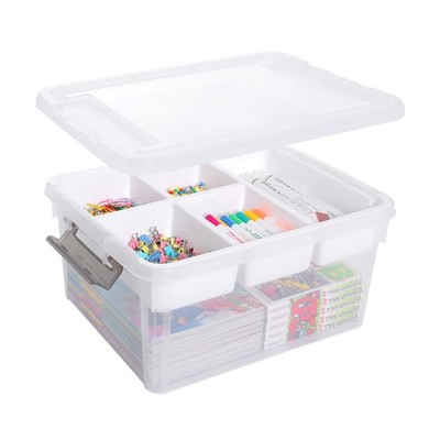 17 QT Plastic Storage Box with Removable Tray Craft Organizers and Storage Cl...
