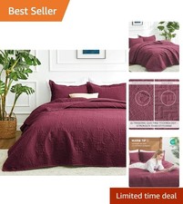 Elegant King Size Burgundy Quilt Set with Coin Pattern - -Round Comfort