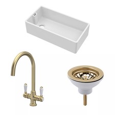 Fireclay Kitchen Bundle 1 Bowl Belfast Sink with Strainer Waste & Mono Lever Han