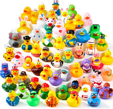 60 Pcs Rubber Ducks, Random Assortment Ducks Bulk with Mesh Carry Bag, Mini Rubb