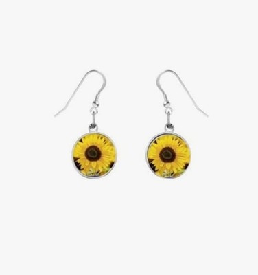 Sonnenblume Code2 Kuppel auf Haken Ohrringe Sterling Silber 925 gestempelt Schmuck Gif