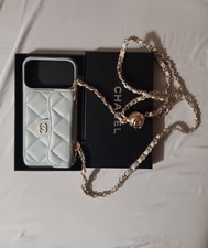 Chanel IPHONE 17 PRO MAX QUILTED CASE WITH CHAIN BLUE PEARL CRUSH new