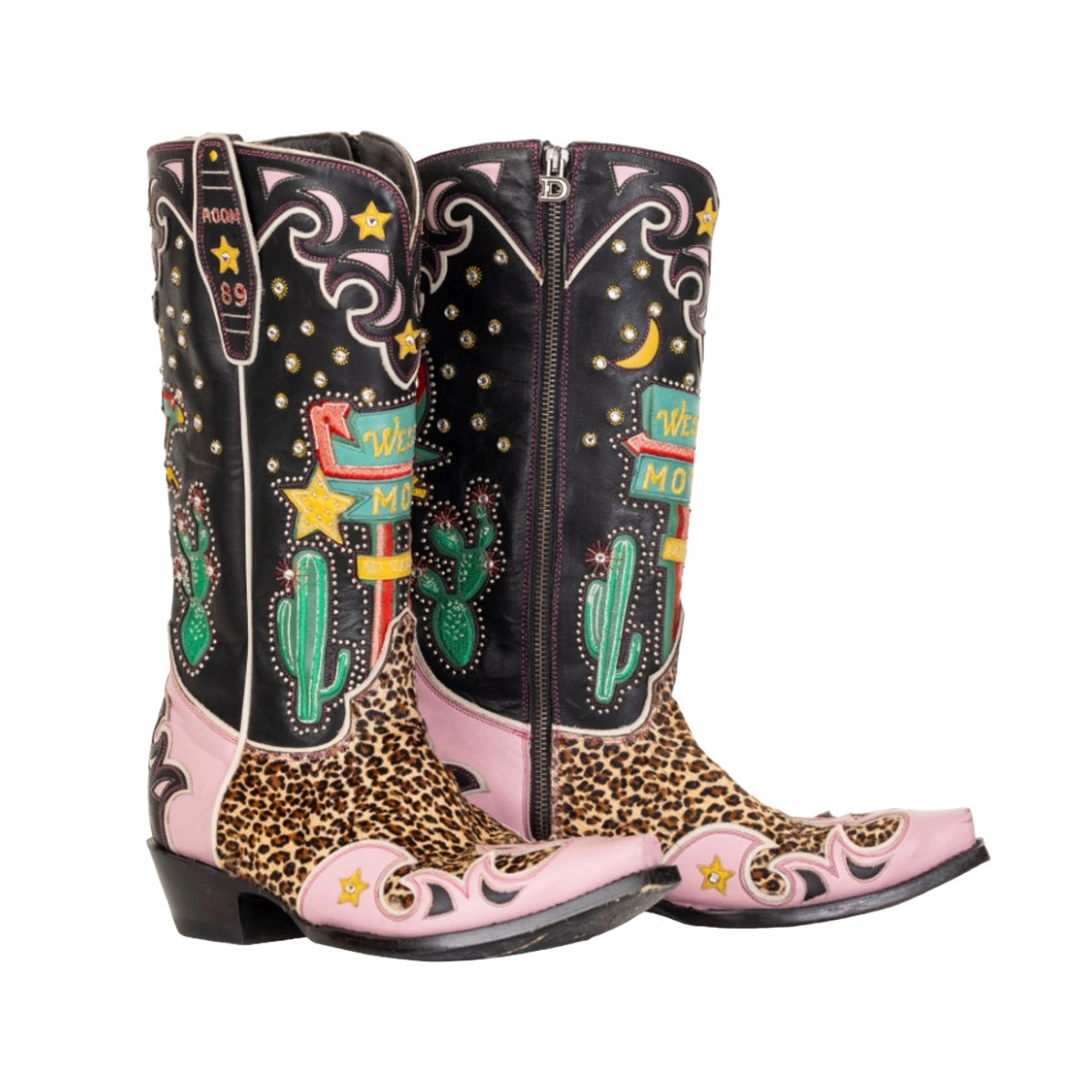 Double D Ranch Ladies Best Western Animal Print Black & Pink Boots
