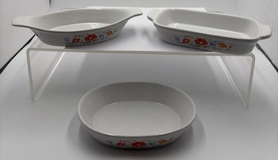 Vintage Northland Japan Floral Ceramic Design Baking Dish Set of 3