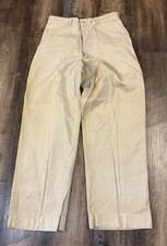 1950s Korean War Era Khaki Chinos Button Fly Straight Leg Pants 28x30 Distressed