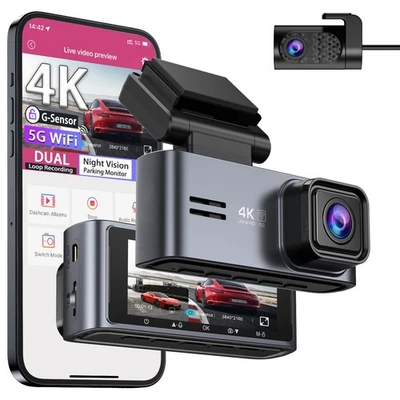 OMBAR 4K 2 Channel Dash Cam 5G WiFi APP ,Dash Camera Car DVR Front and Rear 2K+1080P