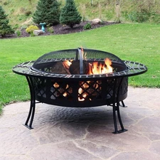 40 in Diamond Weave Steel Fire Pit with Spark Screen and Poker by Sunnydaze