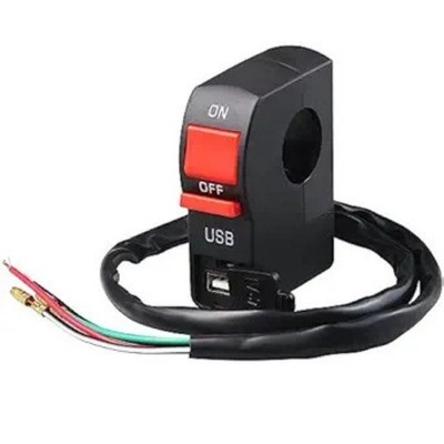 7/8  Motorcycle Handlebar On Off Push Button Switch with 12V5A USB Charger Head