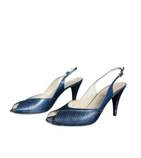 Bruno Magli Vtg Women's Teal Leather Peep Toe Slingback Pump Heels 8.5 B Italy