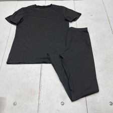 Black Lounge Sleepwear Shirt Pants Set Mens Medium Stretch Pajamas Polyester