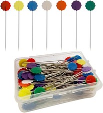 200Pcs Flat Head Sewing pins, Straight Pins with Flower Colored Heads, 2.16inch