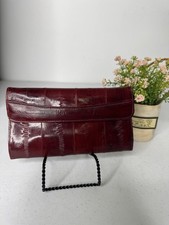 Vintage Eel Skin Burgundy Wallet Snap Closure Zip Compartments Card Slots