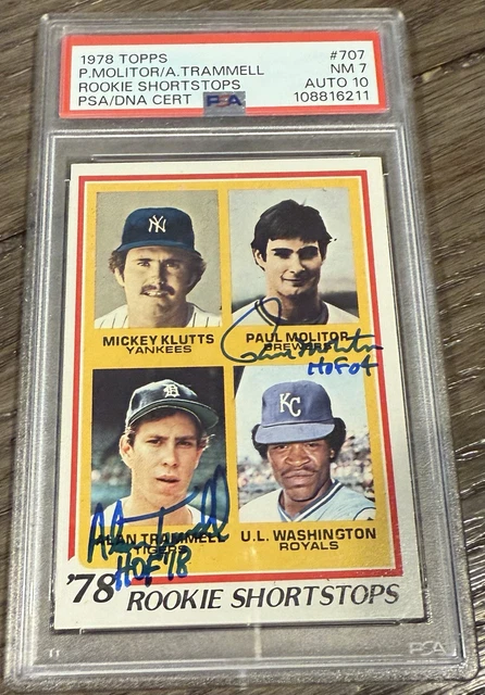 Paul Molitor Allen Trammel 1978 Topps RC Rookie Card Signed PSA 7 10 Auto HOF