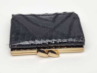Vintage Aspects Leather & Snakeskin Trifold Wallet Clutch Coin Purse