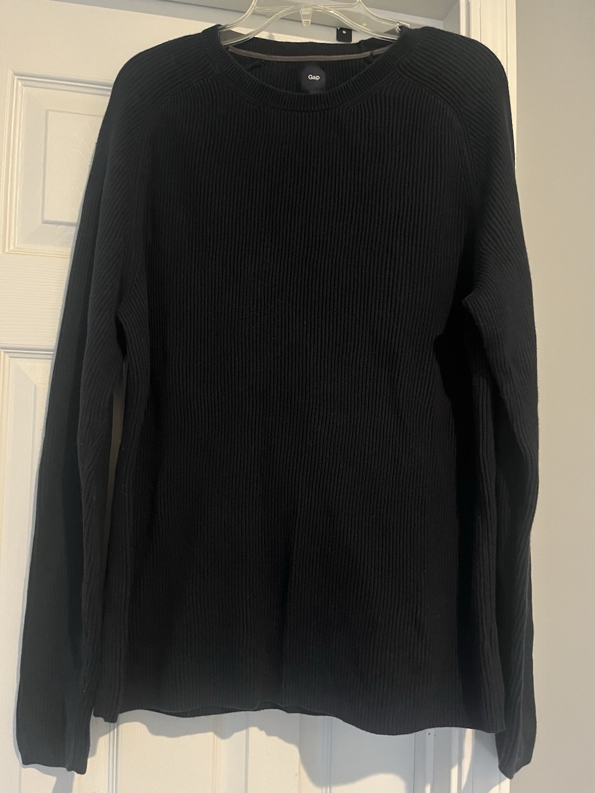 Vintage GAP Sweater Mens Large Blue Heavy Fitted Ribbed Knit Cotton Crewneck