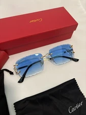 Cartier Big C Diamond Cut blueFrameless Lens Gold Frame SHIP SAME DAY 