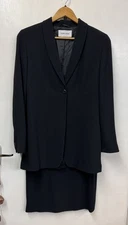 Joseph Janard Black Textured Ribbed Striped Jacket & Skirt Suit Size 12