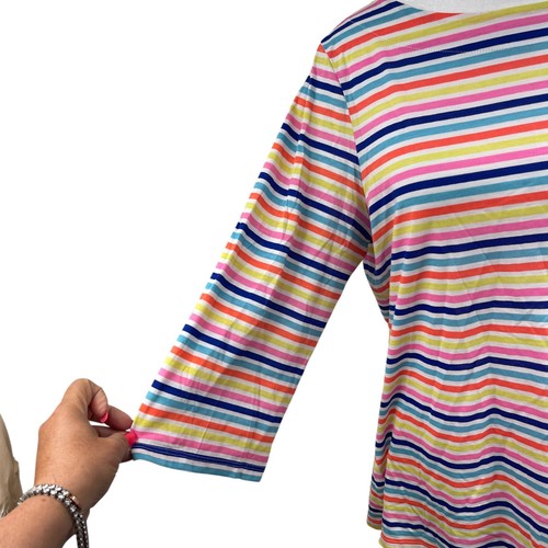 Lilly Pulitzer Waverly Stripe 100% Pima Cotton Top Sz L Rainbow Resort Beach - Picture 3 of 8