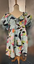 A New Day Multicolor Puff Sleeve Peasant Blouse Style Mini Dress NWT