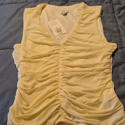 Massimo Dutti Women's Ivory Ruched V-Neck Cap Sleeve Chiffon Blouse S