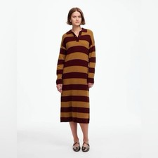 New Madewell Womens L Cashmere Wool Relaxed Sweater Midi Dress Aroma Stripe Cozy