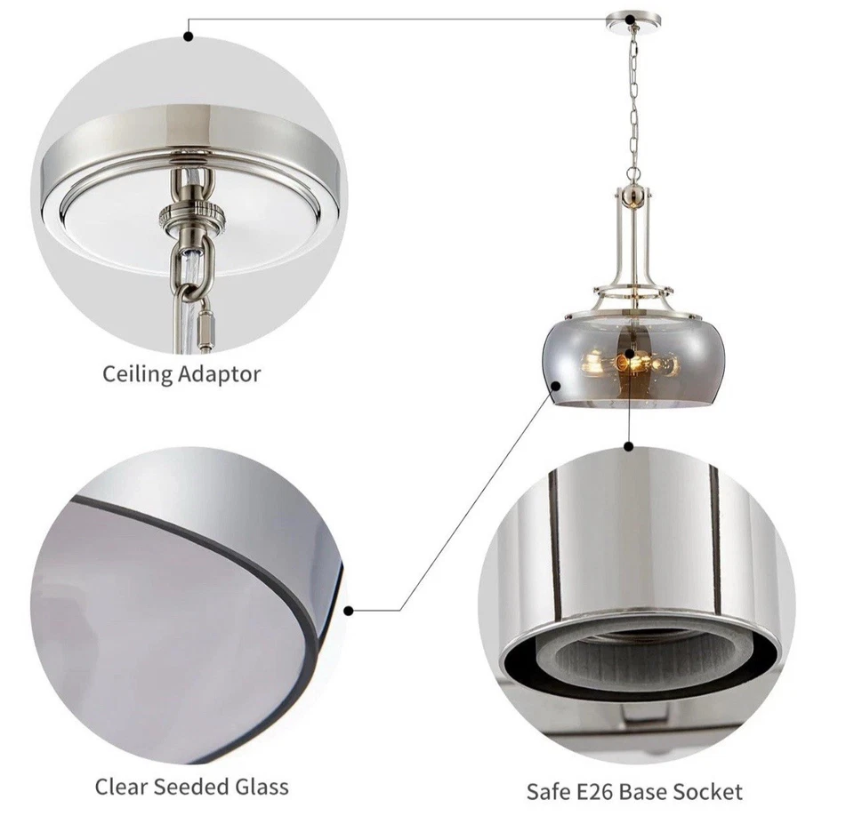 WUZUPS Lámpara de Níquel Rústica Granja Industrial Colgante Gris Vidrio 2714 2429 Foto 3 de 4