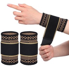 1 Pair Copper Wrist Compression Brace, Elastic Wrist Support Sleeve Sports Ha...