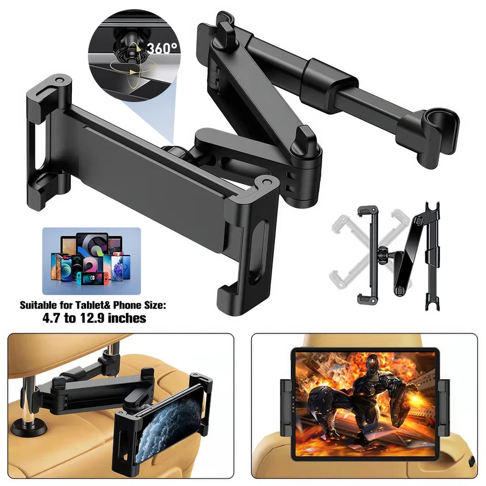 Telescopic Tablet iPad Holder For Car Mount Headrest Universal 4.7~12.9" Tablets - Image 4 of 4