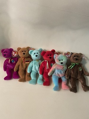 Ty Beanie Babies William, Ariel, Peace, Osito, Germania, & Millenium Lot Of 6