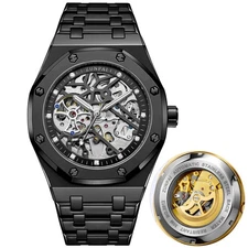 Men's Skeleton Watch Automatic Mechanical Tourbillon Self-Winding Wristwatch