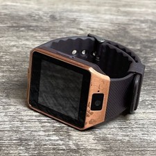 Brown Rubber Band Digital Dial Golden Case Touch Screen Display Smart Watch