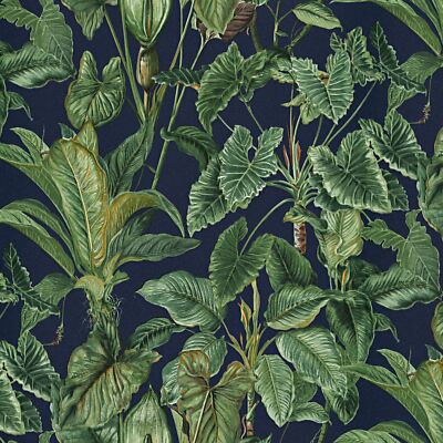 Erismann Paradisio Tropical Leaves Jungle Plants Wallpaper Navy Blue 6303-08