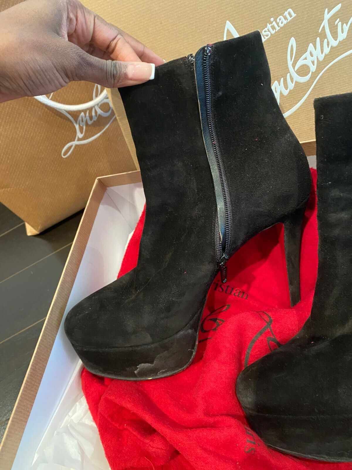 CHRISTIAN LOUBOUTIN BLACK SUEDE BIANCA BOOTIES BOOTS 38