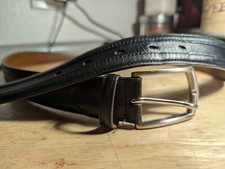 Johnston & Murphy Mens Belt Leather Black Sz 40 Ribbed Casual Dress Made In USA