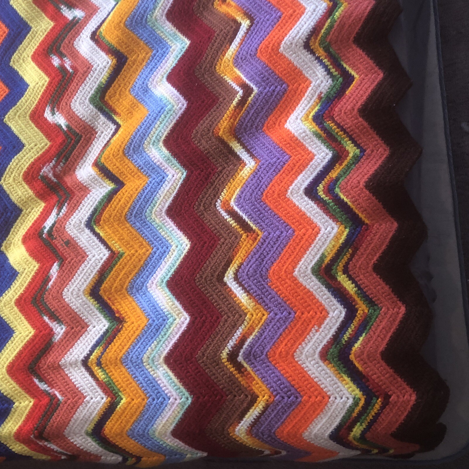 Large Crochet Granny Zig Zag Afghan Throw Blanket Rainbow Chevron